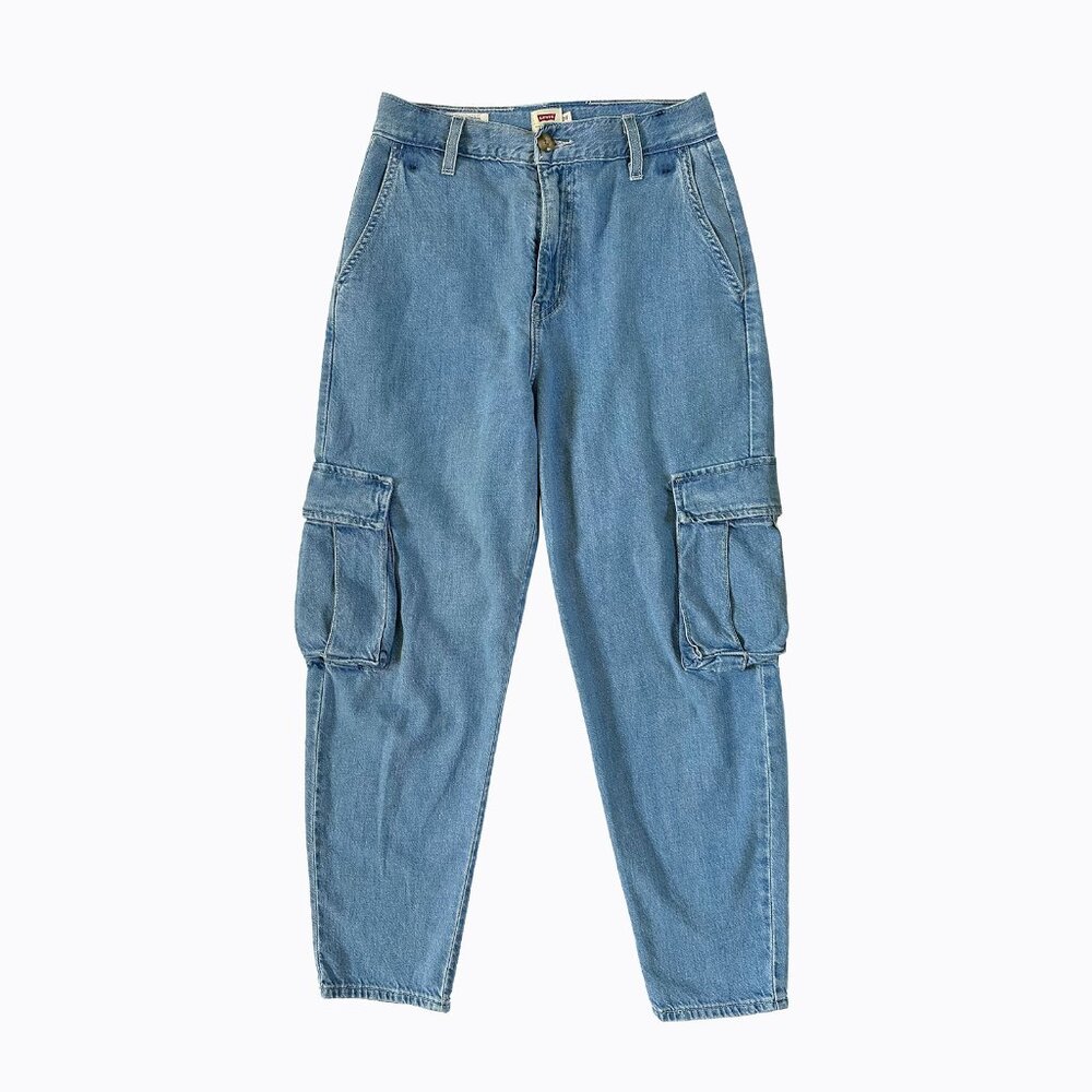 Levi's Blue Cotton Cargo Jeans 27 Carpenter Tapered Balloon Y2K 90s Grunge Punk